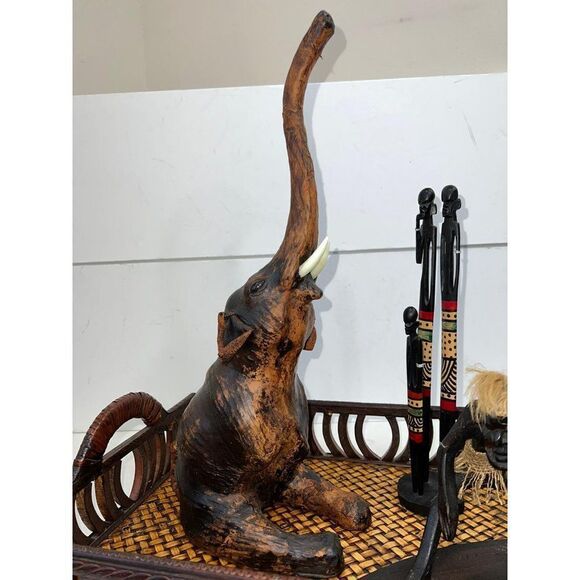 Tribal Elephant Home Decor Brown Wooden Figurine Bundle - Picture 5 of 12